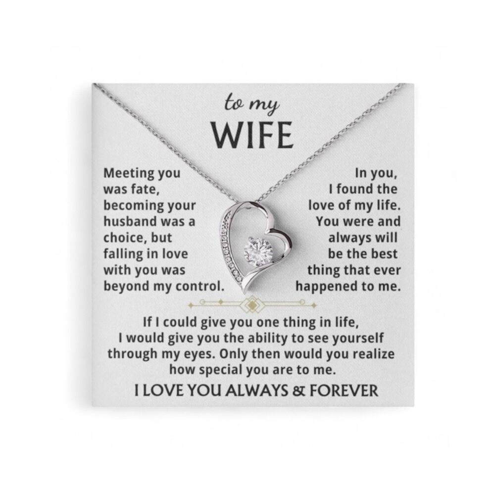Mother’s Day Anniversary White Gold 14k Heart Pendant Necklace “For My Wife”